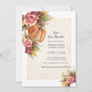 Invitation Aquarelle Citrouille Friendsgiving Thanksgiving
