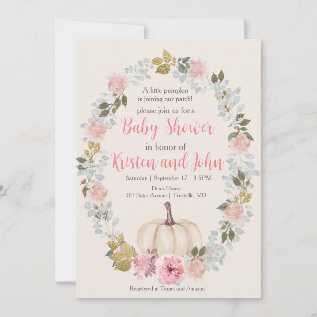 Invitation Aquarelle Citrouille rose mignonne 2e anniversaire (Devant)