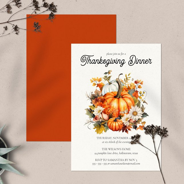 Invitation Aquarelle Citrouille Russe Thanksgiving Dîner (Créateur téléchargé)