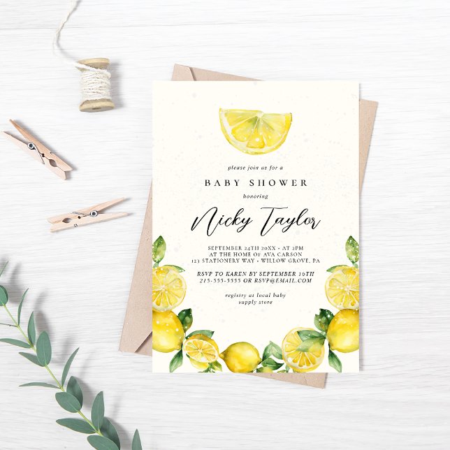 Invitation Aquarelle Citrus Baby shower d'été (Créateur téléchargé)