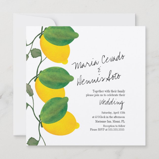 Invitation Aquarelle Citrus Citrus Citrus Script Mariage Kraf (Devant)