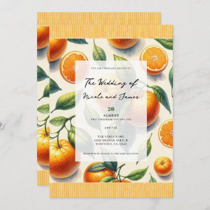 Invitation Aquarelle Citrus Orange Feuille Mariage