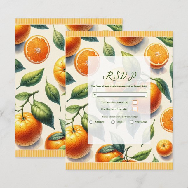 Invitation Aquarelle Citrus Orange Mariage Feuille RSVP (Devant / Derrière)