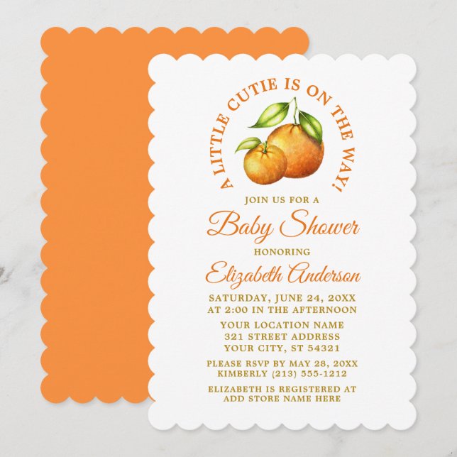 Invitation Aquarelle Citrus Oranges Un Peu Douche Cutie (Devant / Derrière)