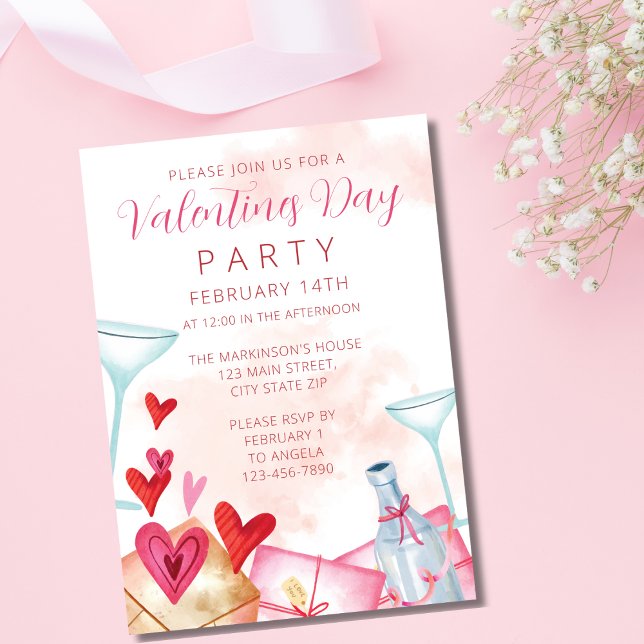 Invitation Aquarelle classique Valentines roses Fête (Créateur téléchargé)