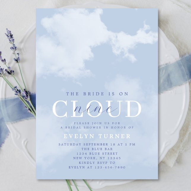 Invitation Aquarelle Cloud Neuf Bleu Fête des mariées blanche (Créateur téléchargé)