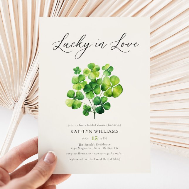 Invitation Aquarelle Clover Lucky In Love Fête des mariées (Créateur téléchargé)
