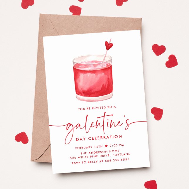 Invitation Aquarelle Cocktail de la fête de la Saint-Galentin (Créateur téléchargé)