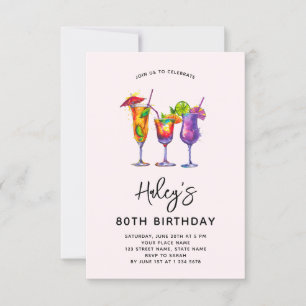 Invitation Aquarelle Cocktails 80e anniversaire