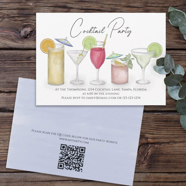 Invitation Aquarelle Cocktails Boissons QR Code Party Website (Créateur téléchargé)