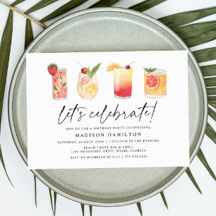 Invitation Aquarelle Cocktails d'été fête d'anniversaire