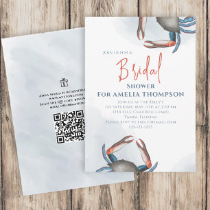 Invitation Aquarelle Code QR Simple Crabe Bleu Baby Shower Ma
