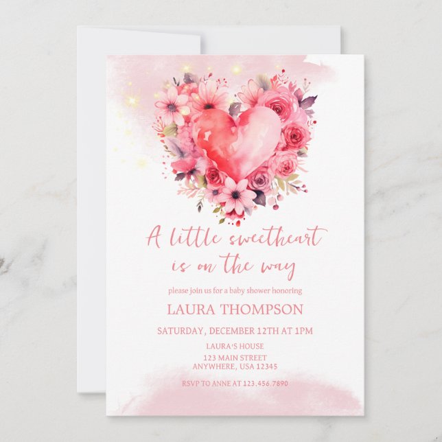 Invitation Aquarelle Coeurs Petit Baby shower amoureux (Devant)