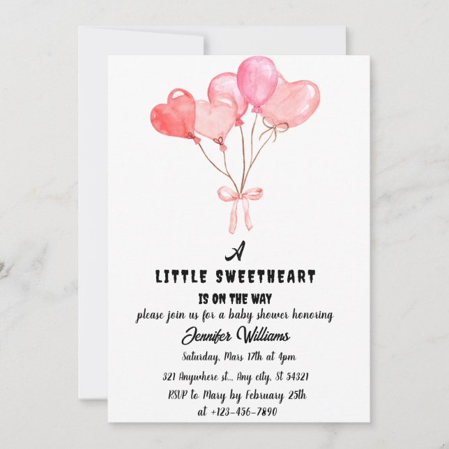Invitation Aquarelle Coeurs Petit Baby shower amoureux (Devant)