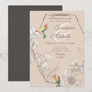 Invitation Aquarelle Colibri Floral Mariage géométrique