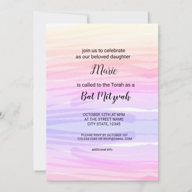 Invitation Aquarelle colorée ajouter votre nom texte modifiab (Devant)