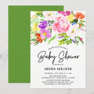 Invitation Aquarelle colorée Baby shower de fleurs de printem