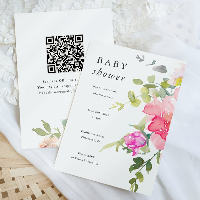 Invitation Aquarelle colorée Baby shower floral (Créateur téléchargé)