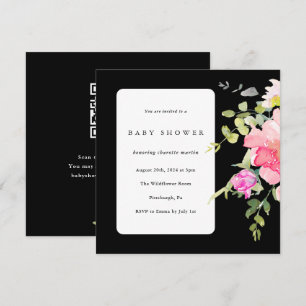 Invitation Aquarelle colorée Baby shower floral noir