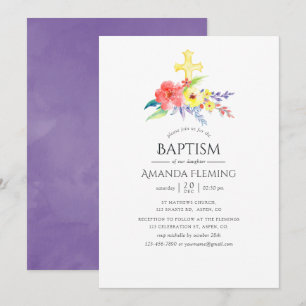 Invitation Aquarelle colorée Baptême ou baptême Floral