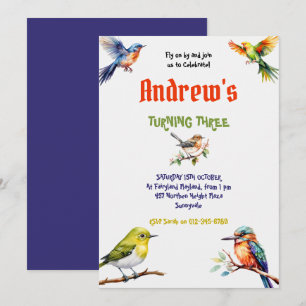 Invitation Aquarelle colorée Bird fête d'anniversaire