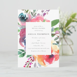 Invitation Aquarelle colorée Boho Fête des mariées florale