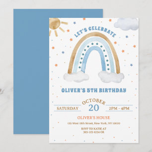 Invitation Aquarelle colorée Boho Rainbow Boy Anniversaire