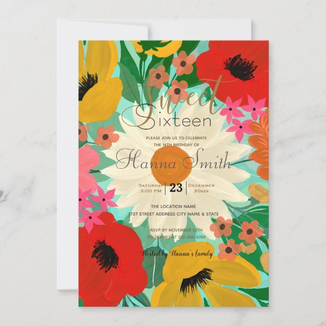 Invitation Aquarelle colorée design florale (Devant)