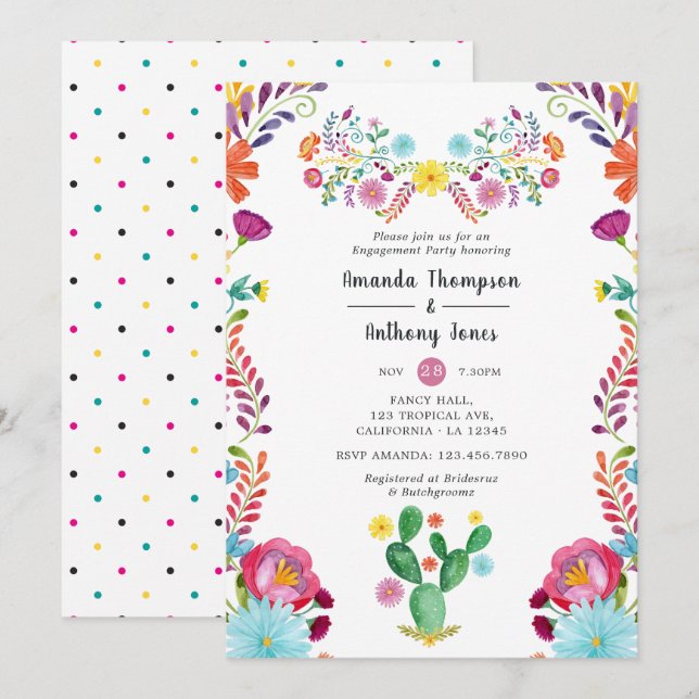 Invitation Aquarelle colorée Fiesta Florale Fiesta (Devant / Derrière)