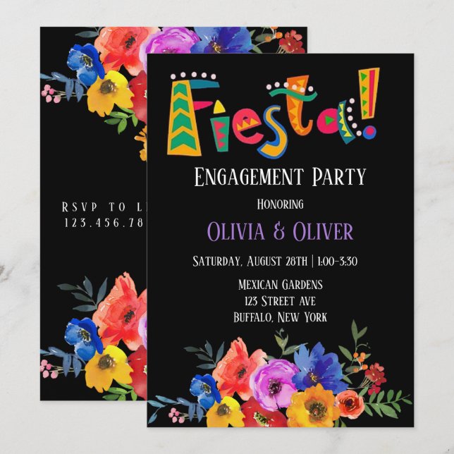 Invitation Aquarelle colorée Fiesta Florale Fiesta (Devant / Derrière)