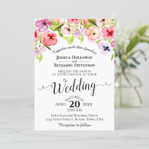 Invitation Aquarelle colorée Fleurs sauvages Mariage de print