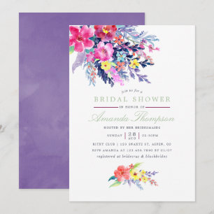 Invitation Aquarelle colorée Floral Fête des mariées Invitati
