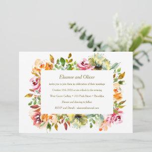 Invitation Aquarelle colorée Floral Terrain vert Mariage