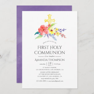 Invitation Aquarelle colorée Florale Première Sainte Communio