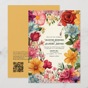Invitation Aquarelle colorée Mariage Fiesta avec code QR