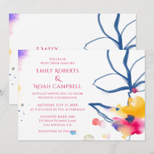 Invitation Aquarelle colorée moderne Mariage floral