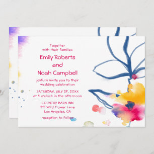 Invitation Aquarelle colorée moderne Mariage floral