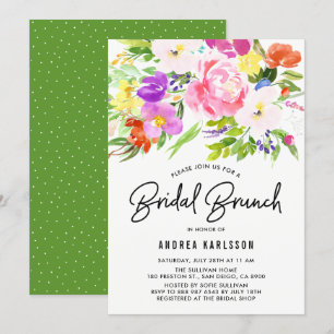 Invitation Aquarelle colorée Printemps fleurit Brunch nuptial