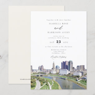Invitation Aquarelle Columbus Ohio Skyline Peinture Mariage