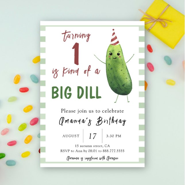 Invitation Aquarelle Concombre Big Dill Premier anniversaire (Créateur téléchargé)