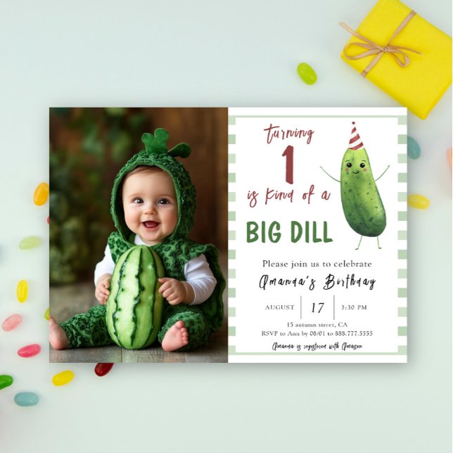 Invitation Aquarelle Concombre Big Dill Premier anniversaire (Créateur téléchargé)