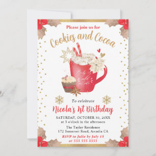 Invitation Aquarelle Cookies d'hiver et cacao Anniversaire