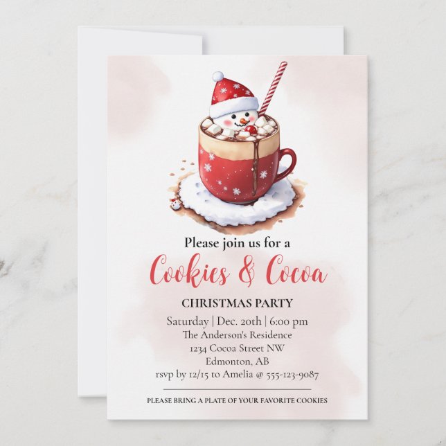 Invitation Aquarelle Cookies et cacao Fête de Noël (Devant)