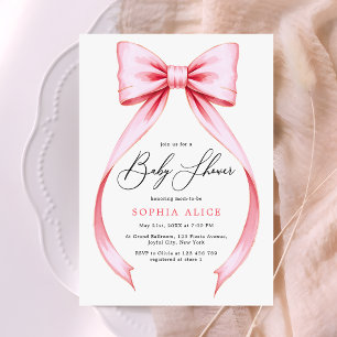 Invitation Aquarelle Coquette Bow Sweet Girl Baby shower