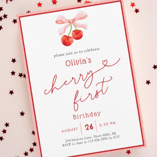 Invitation Aquarelle Coquette Cherry Premier 1er anniversaire