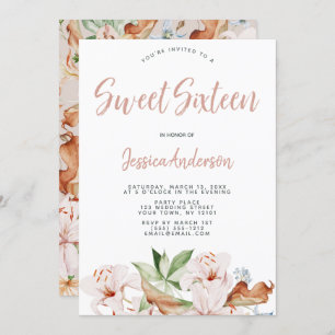 Invitation Aquarelle Cora Blush rose Sweet sixteen Floral