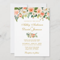 Aquarelle Coral Blanc Floral Mariage or