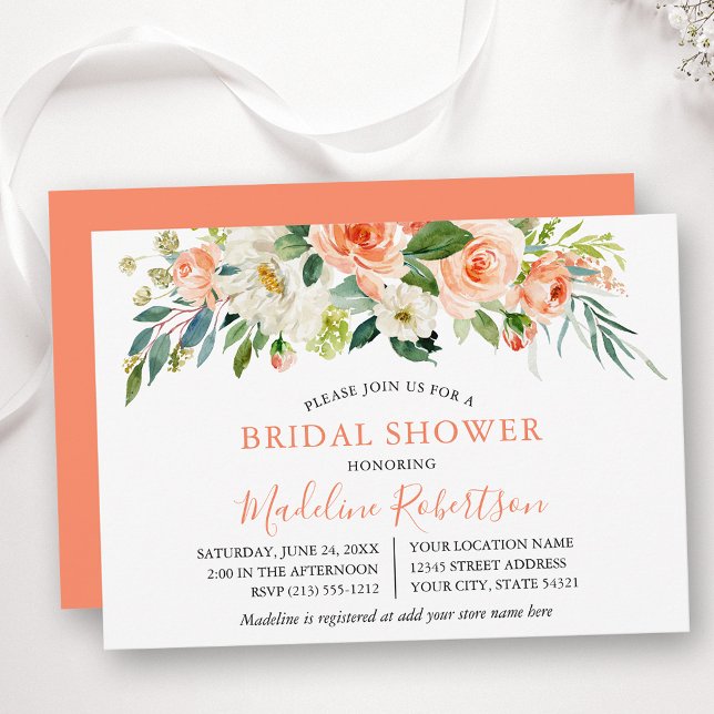 Invitation Aquarelle Coral Fête des mariées florale (Customize to change text color, text style or color of back of card.)