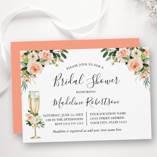 Invitation Aquarelle Coral Floral Calligraphie Fête des marié (Customize to change text color, text style or color of back of card.)