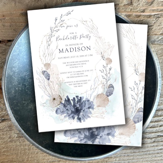 Invitation Aquarelle Coral Seashell Beach Bachelorée (Créateur téléchargé)